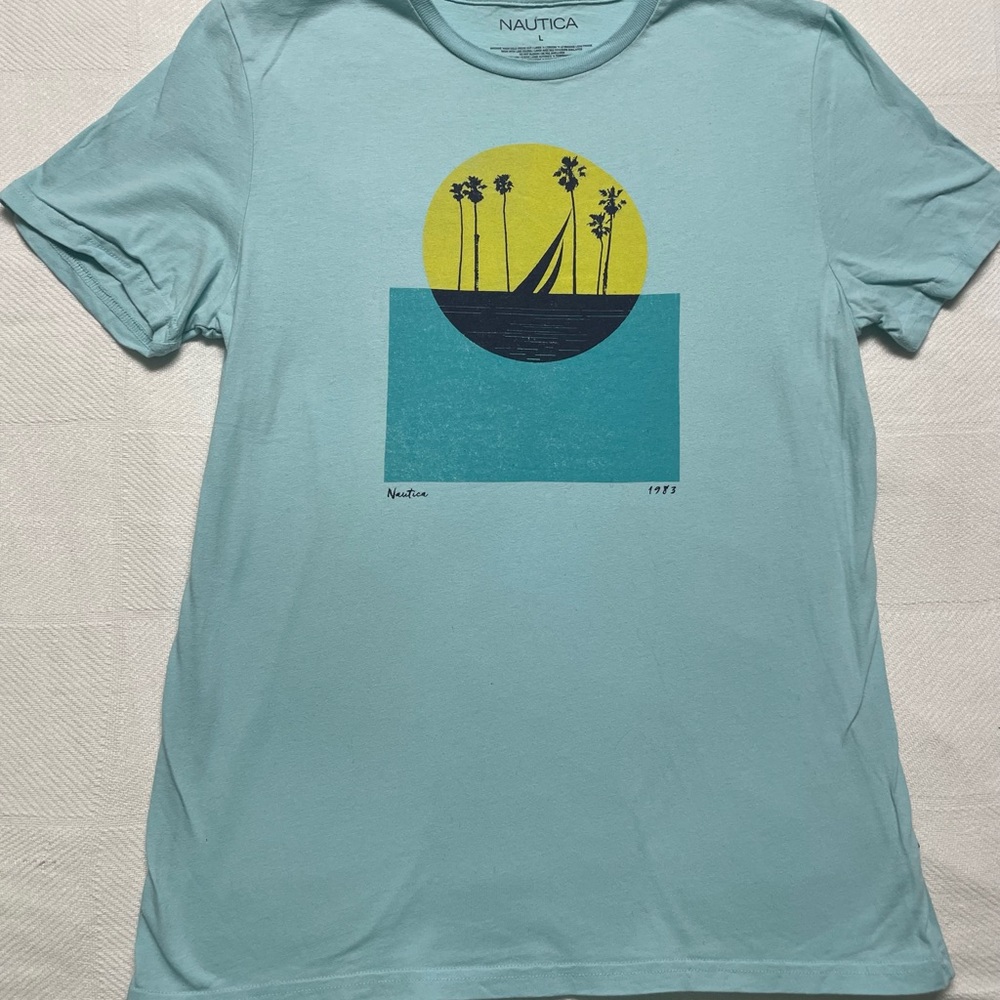 Nautica Men's Blue Graphic T-Shirt - Large - preowned